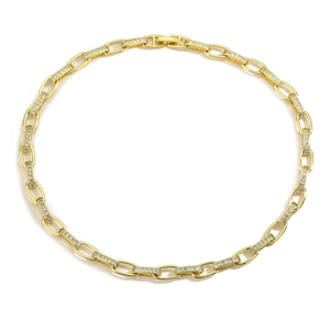 Vintage 18K gold-plated U-link chain necklace with micro-pave cubic zirconia accents