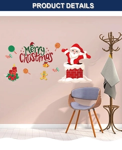 Detail of Christmas wall stickers featuring Santa in a chimney and festive candies
