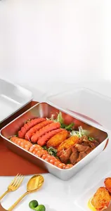 Deep stainless steel square food container with large capacity for meat and snacks