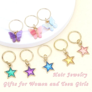 20pcs Gold Hair Jewelry Rings with Colorful Butterfly and Star Charms for Braids