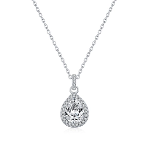 Elegant S925 sterling silver necklace with pear-shaped moissanite pendant on white background