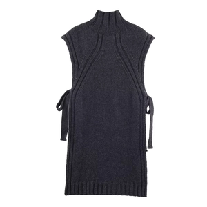 Sleeveless turtleneck knit vest with side lace-up split design in dark gray finish
