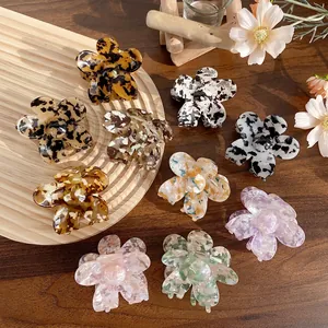 Elegant Flower Hair Claw Clips Acetate Resin Floral Shark Hairpins Marble Tortoise Pattern Retro Headwear For Women