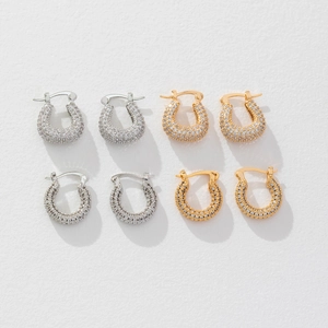 Copper Hoop Earrings Micro Pave Zircon 18K Gold Plated U Shaped Round Vintage Simple Elegant For Women