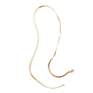 Polished golden stainless steel flat snake chain necklace with lobster clasp and extension