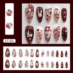 Cute bunny and strawberry press-on nails with pearls, heart crystals and bow accents