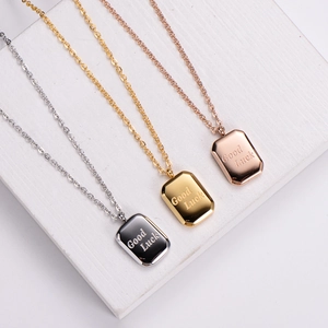 Minimalist stainless steel square pendant necklaces in gold, silver, and rose gold finishes