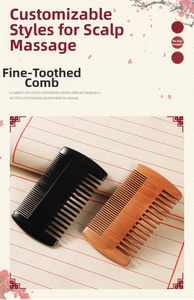 Dual-sided peach wood fine tooth comb set for hair massage and beard styling details