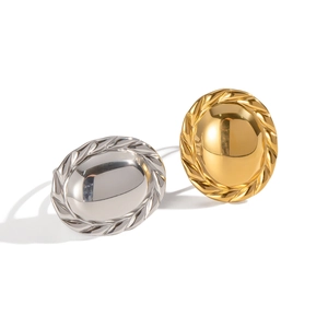 Polished 18K gold and silver oval mirror rings with lace textured edges in stainless steel