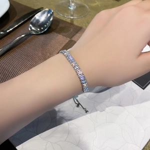 Sparkling silver adjustable baguette-cut zircon bracelet on wrist in lifestyle setting