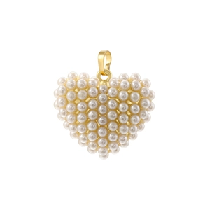 Elegant gold heart pendant with inlaid pearls, showcasing French vintage style on white background
