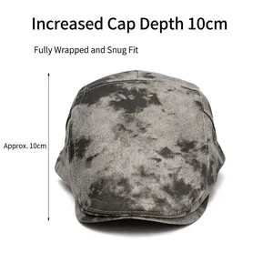Grey tie-dye newsboy cap with 10cm depth for full head coverage and warm autumn winter wear