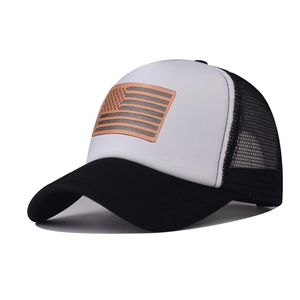 American flag trucker hat with breathable black mesh and vintage patch for outdoors