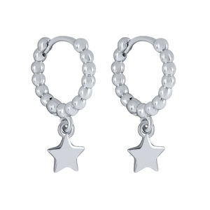 S925 sterling silver hoop earrings with bead stars and dangling pentagon pendants
