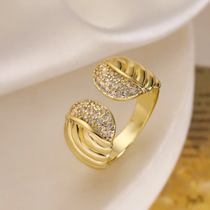 Geometric Open Ring Copper 18K Gold Plated Zircon Micro Pave Adjustable Minimalist Trendy Finger Jewelry For Women