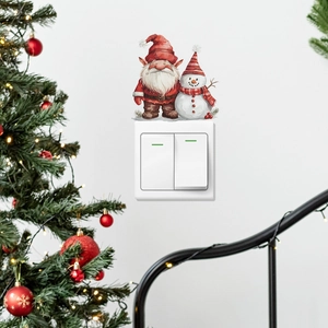 Close-up of Christmas gnome and snowman wall stickers for light switch decoration