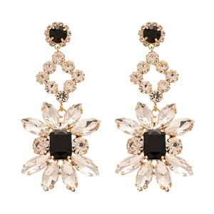 Sparkly geometric flower earrings with gold finish and rhinestones for women
