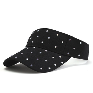 Fashionable black sun visor with rhinestone embellishments for outdoor sun protection