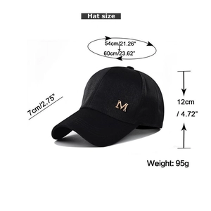 Tabella taglie dettagliata per cappello baseball nero con logo M e misure 54-60cm