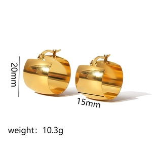 Polished 18k gold plated stainless steel chunky hoop earrings, size 20mm by 15mm