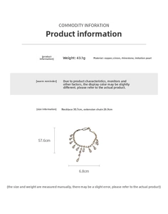 Detailed size guide for pearl and zircon necklace with material and weight specs