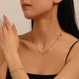 Stainless Steel Necklace Bracelet Tassel Earrings Gold Plated Star Rhinestone Trendy Light Luxury Jewelry For Women