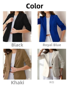 Slim fit blazer for women in black, royal blue, khaki, and beige color options