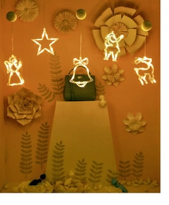 Cozy Christmas LED hanging lights in shapes of angel and deer for window decor