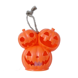 Three-tier Mickey Mouse shaped pumpkin stack decoration with hanging loop for Halloween