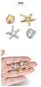 Détail de pendentifs étoile de mer et coquillage en or et argent pour bijoux DIY
