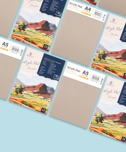 A4 and A5 acrylic painting pads with 300g acid-free paper shown in a neat diagonal layout