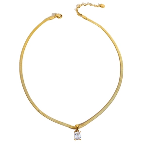 Luxurious gold-plated snake chain necklace with rectangular zircon pendant for women