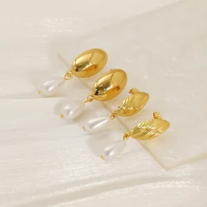 Boucles D'oreilles En Künstliche Perles Goutte D'eau En Acier Inoxydable Plaquées Or 18K Bijoux De Mode Rétro Française Pour Femmes