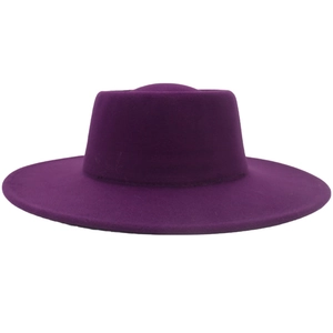 Vintage Wide Brim Woolen Fedora Hat For Women Men Solid Color Flat Top Boater Hat Elegant British Style Sun Shade Party Dress Accessory