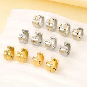 Minimalist Stainless Steel Hoop Earrings Brushed Frosted Two Tone C Shaped Huggie Ear Buckle For Men Women
