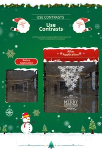 Detail of white snowflake Christmas tree window stickers with Merry Christmas text decoration