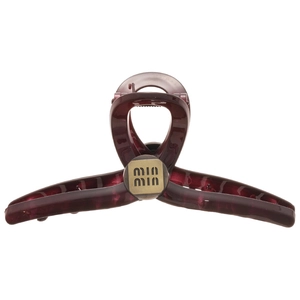 Minimalist dark burgundy marble acrylic hair claw clip with golden square logo detail