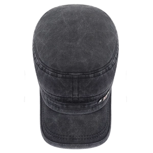 Vintage washed cotton cadet cap for men in dark grey with a rugged flat top design