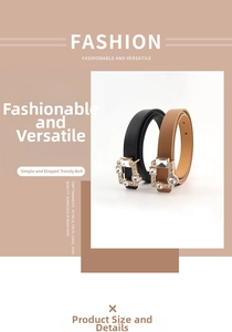 Close-up of thin PU leather belts with gold buckles and sparkling inlaid rhinestones