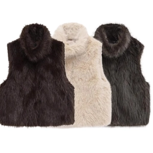 Women Faux Fur Vest High Neck Sleeveless Solid Color Thick Warm Plush Waistcoat Winter Autumn Fashion Outerwear