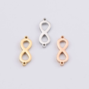 Polished stainless steel infinity symbol connectors in gold, silver, and rose gold finish