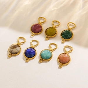 Set of seven colorful faceted natural stone double-loop connectors in 14K gold plating