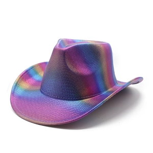 Metallic Rainbow Cowboy Hat Western Holographic Wide Brim Costume Accessory For Carnival Festival Party Parade