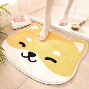 Shiba Inu shape cute bath mat, soft plush non-slip absorbent floor rug for bathroom.