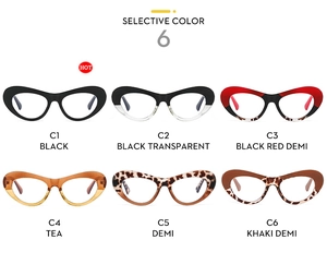 Selection of retro cat eye glasses frames in six assorted colors from C1 to C6