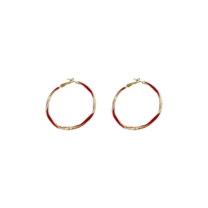 Minimalist gold and red enamel round hoop earrings with silver needle in high quality