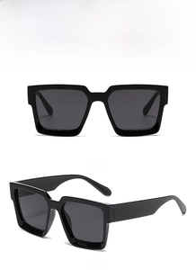 Front and 45-degree side view of classic black square frame sunglasses with HD lenses
