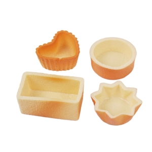 Realistic gold artificial tart crust models in heart, round, star and rectangle shapes