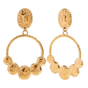 18K gold plated stainless steel drop earrings with hammered finish in a minimalist style