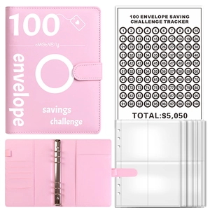 Pink PU leather 100 envelope money savings challenge binder with tracker cards and inserts